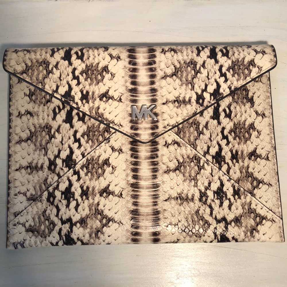 Michael Kors envelope clutch snake pattern